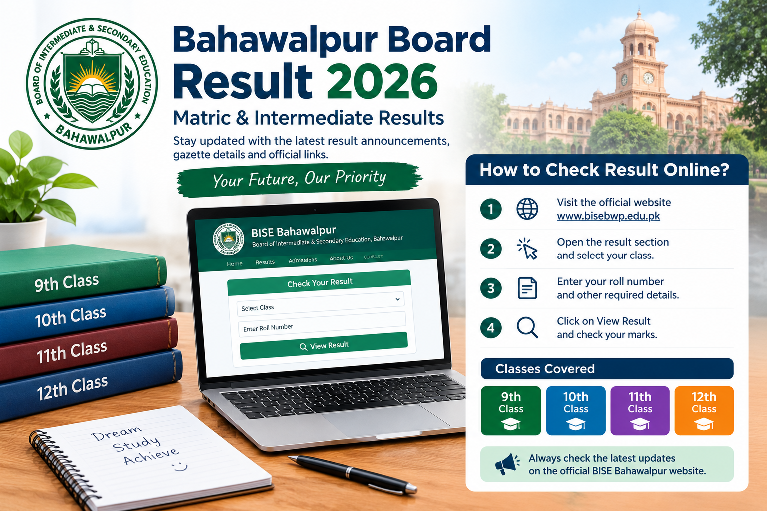 Bahawalpur Board Result 2026 online checking guide for matric and intermediate students