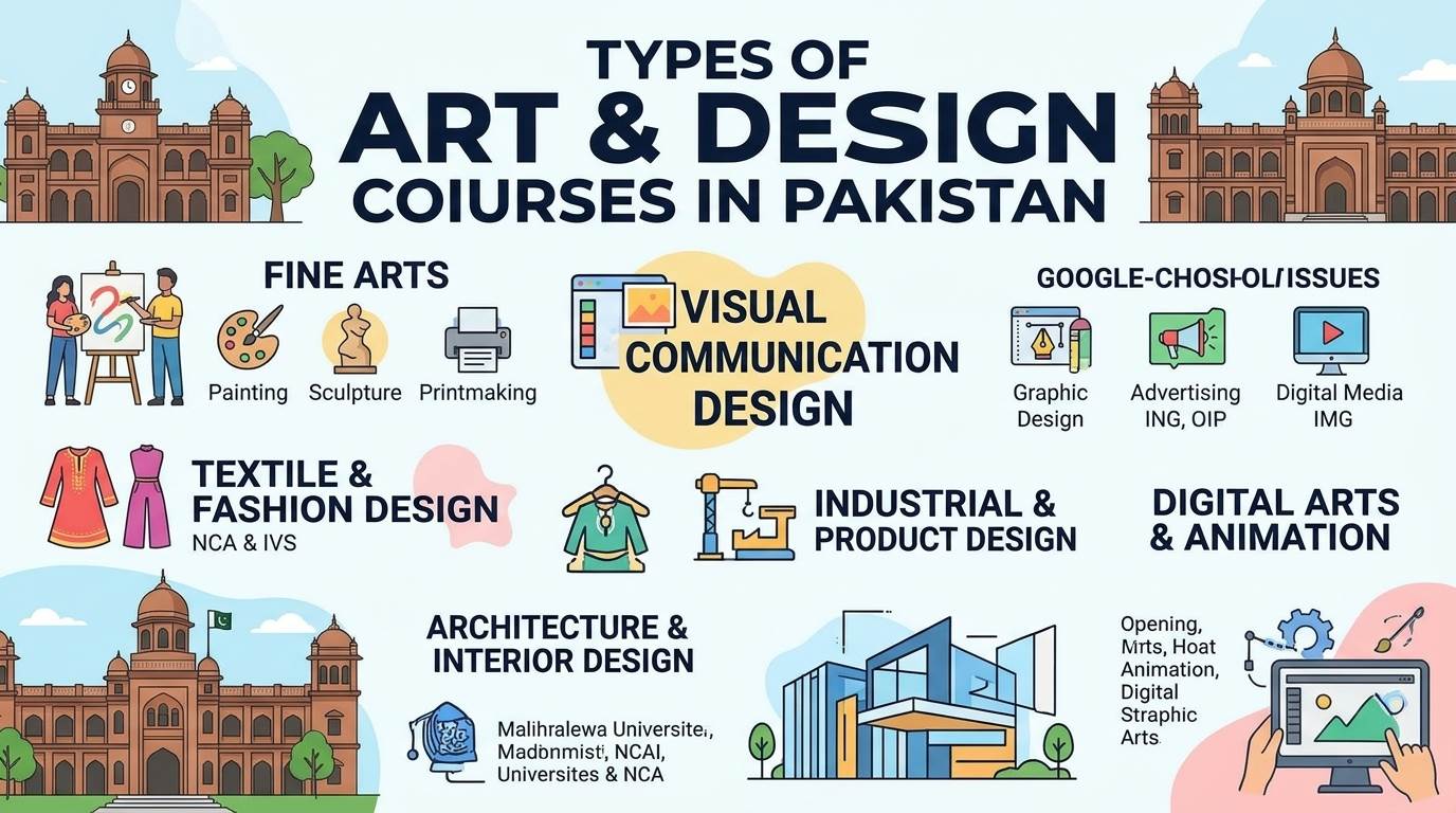 Explore art and design courses in Pakistan, top universities, admission requirements, fees, and career opportunities in creative fields.