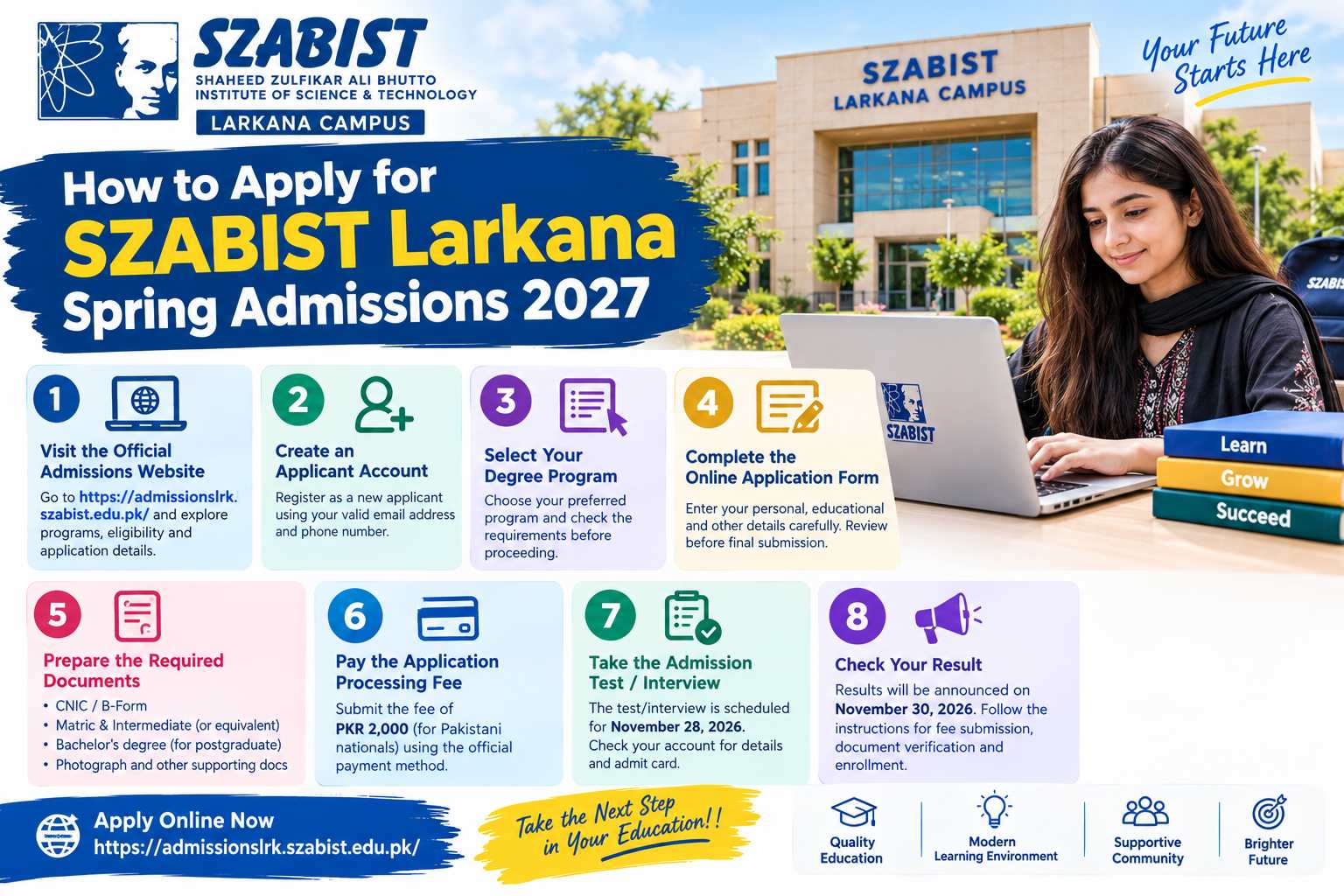How to Apply for SZABIST Larkana Spring Admissions 2027