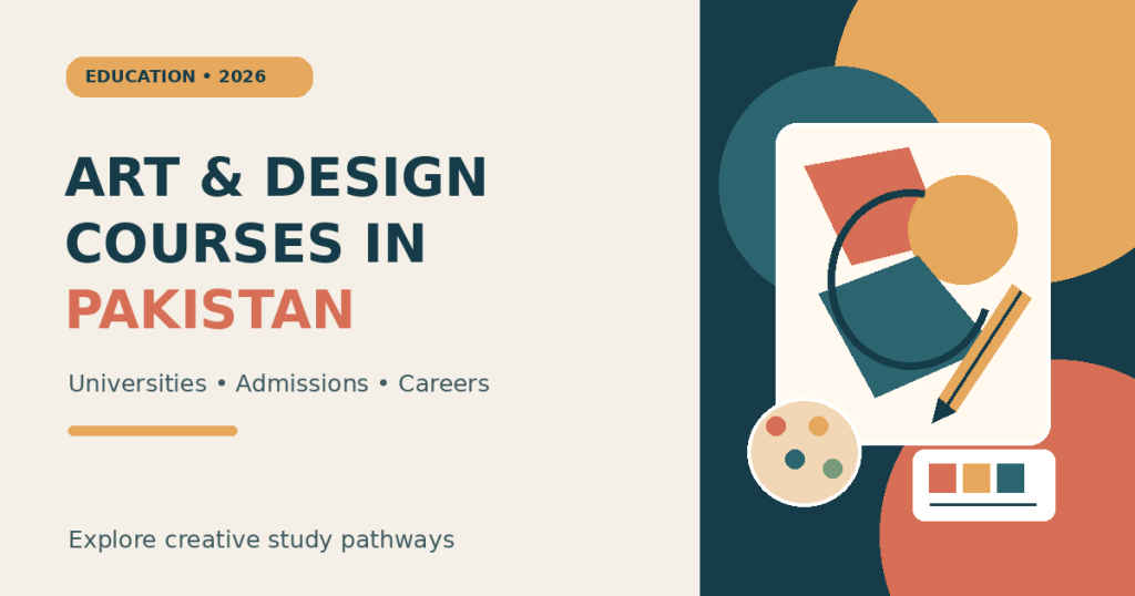 Students learning art and design in a university studio in Pakistan
