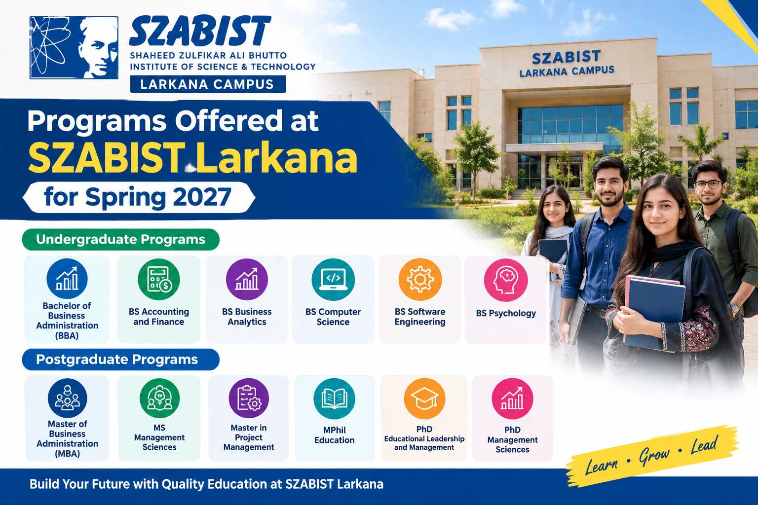 Programs Offered at SZABIST Larkana for Spring 2027