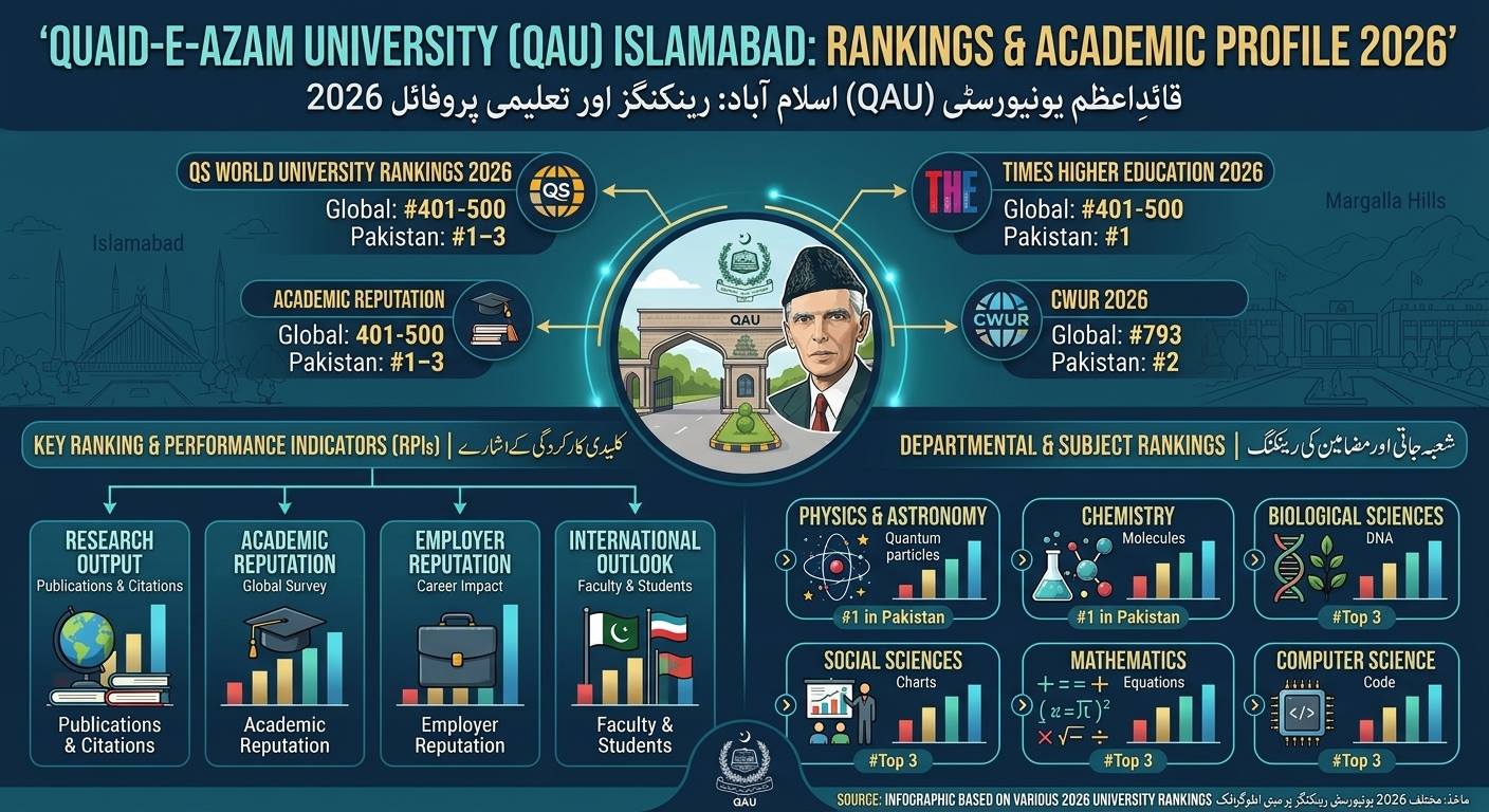 Quaid-e-Azam University Islamabad – Admissions, Programs Quaid-e-Azam University Islamabad Rankings and Academic Profile 2026